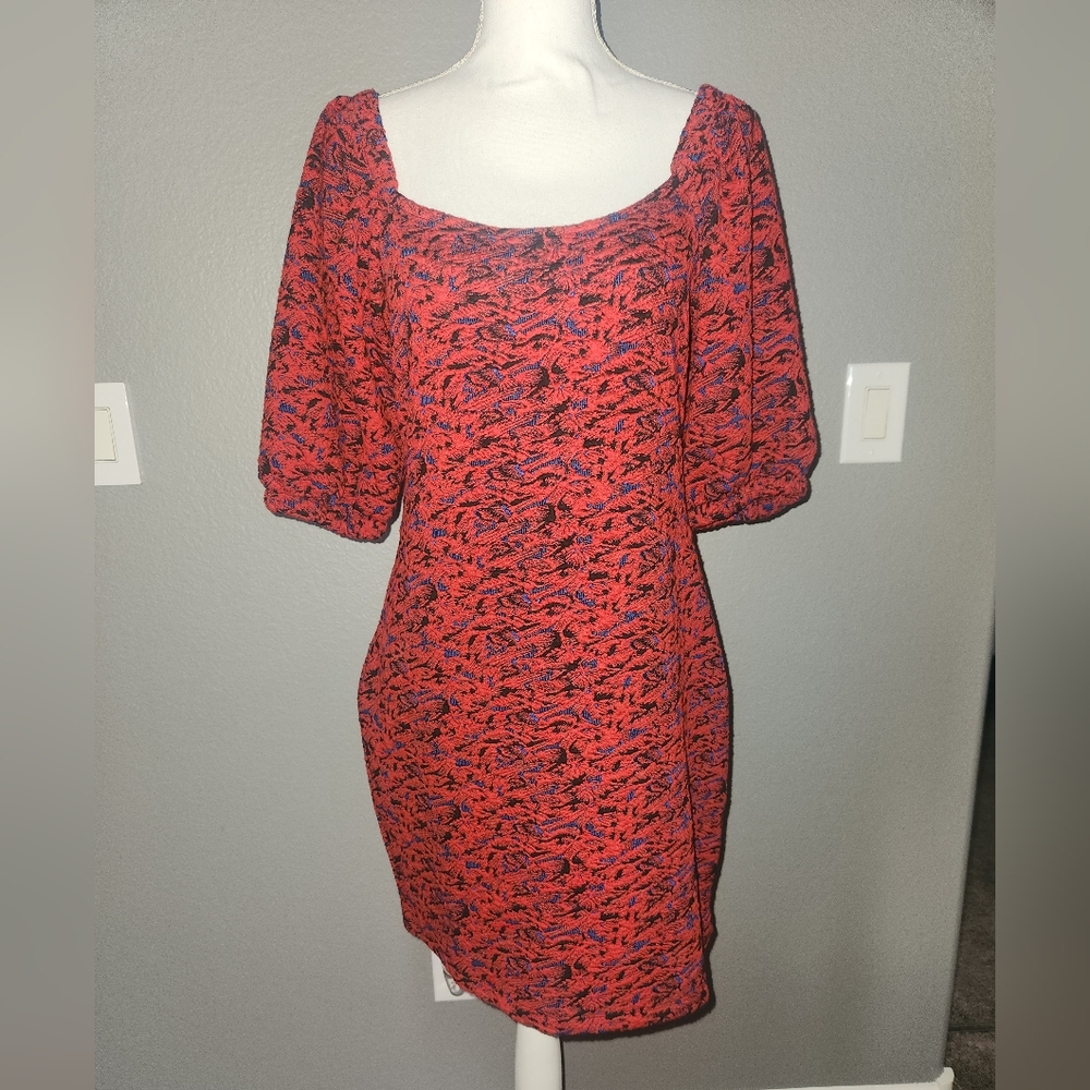 Free People red puff sleeve dress - Picture 5 of 7